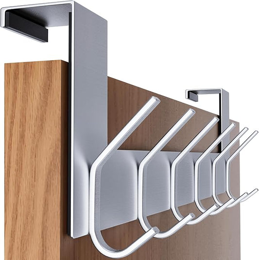 SKOLOO Over The Door Hook - for Doors up to 1-3/4'' Thickness, Brushed Nickel, No Assembly Required, Stainless Steel, Door Coat Rack for Entryway & Bathroom Hanging Coats, Backpack, Robes, Towels