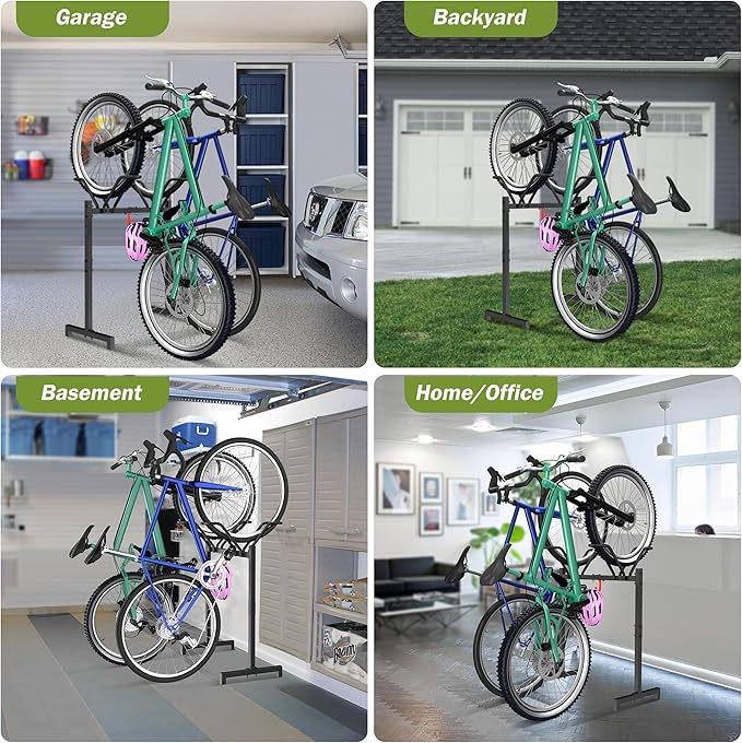 Sttoraboks 2 Bikes Floor Stand,Adjustable Bicycle Parking Rack with Hook for Garage/Indoor/Outdoor,Metal Cycle Storage Organizer Rack for Road Bikes