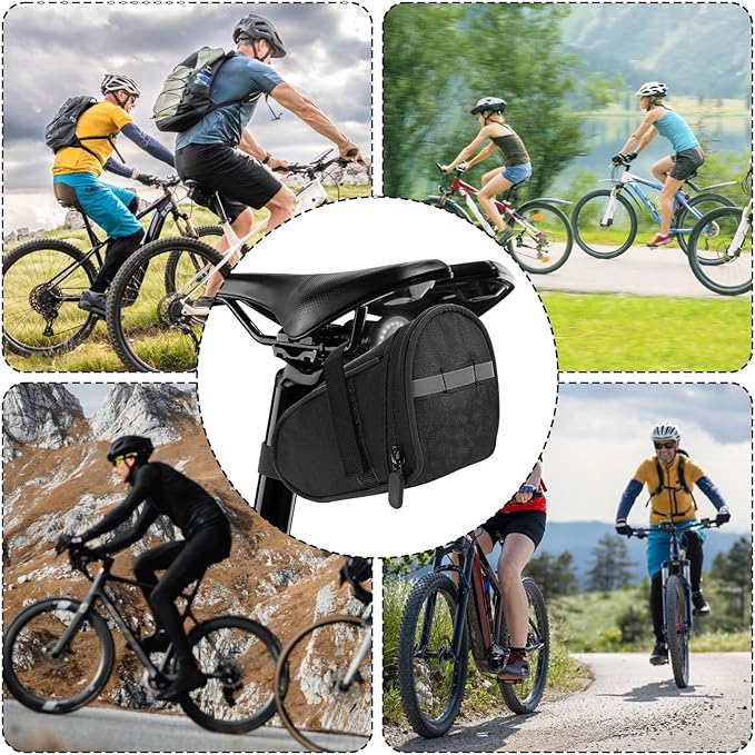 Reflective Bike Seat Bag, Black Bicycle Saddle Bag, Waterproof Bike Pouch, 18 x 8.5 x 10 cm Bikes Storage Bags, Cycling Accessories for Mountain Road Foldable Bikes