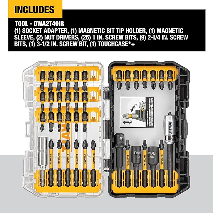 DEWALT Screwdriver Bit Set, 40 Pcs. Impact Ready, FlexTorq Impact Driver Bit Set with Storage Case (DWA2T40IR)