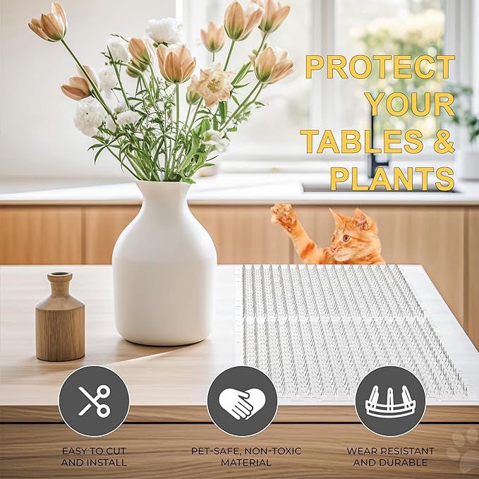 Scat Mat for Cats 16 x 13 Inch, 12 Pack Clear Cat Deterrent Mat with Spikes and 50 Stickers, Humane Indoor Outdoor Cat Repellent for Furniture, Counters & Garden Beds