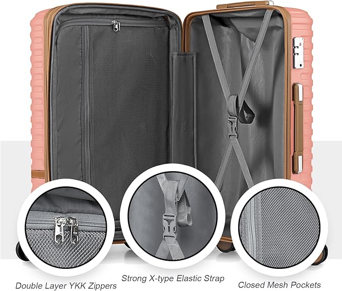 Joyway Expandable Luggage Sets 5 Piece Carry on and Check,Hardside Suitcase with Spinner Wheels and TSA Lock (Pink,20/24)