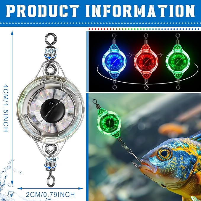 10 Pcs LED Fishing Lures, LED Lighted Bait Underwater Flasher, Deep Drop Ice Fishing Spoons, Fish Eye Attractive Light Lures, Deep Sea Lighted Bait Kit for Bass Halibut Saltwater Trolling