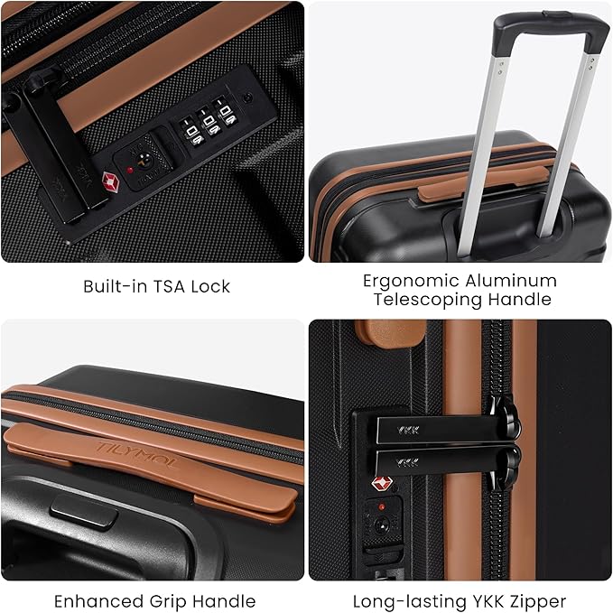Hardside Carry On Luggage 22x14x9 Airline Approved with Spinner Wheels, Lightweight 20-inch Carry-On Suitcase for Men & Women, Black