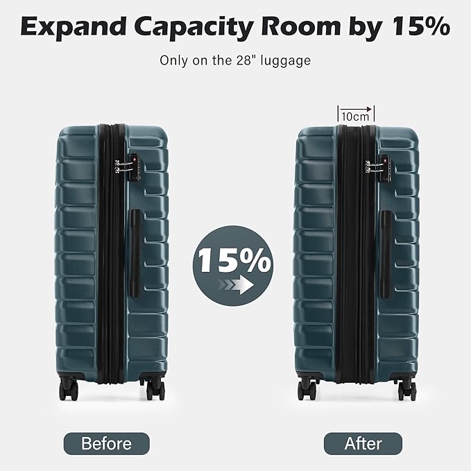 Coolife Larage Luaggage Hardside Expandable Suitcase with Spinner Wheels Checked 28-Inch（Teal Blue）