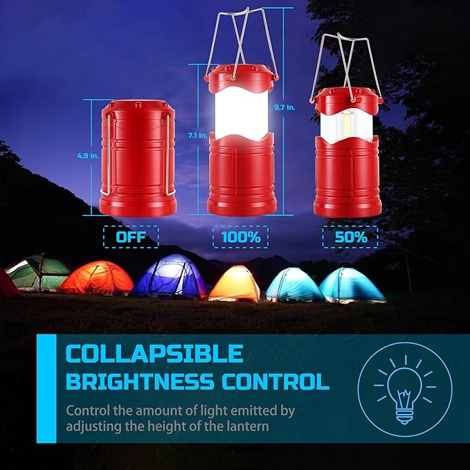 Lichamp LEDキャンプランタン 4個セット 電池式懐中電灯 停電用 ポータブル折りたたみ式吊り下げライト 家庭、アウトドア、緊急用ランプ サバイバルキット ハリケーン対策（レッド）