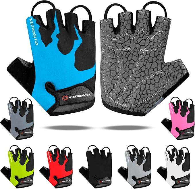 WESTWOOD FOX Cycling Gloves Half Finger Unisex Padded Grips Palm Bicycle Summer MTB Bike Gloves for Men Women Non-Slip Fingerless Short Mountain Bike Sports Hiking Climbing Gym