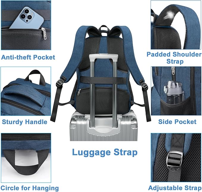 MATEIN Lunch Backpack for Men, 17 Inch Travel Laptop Backpack with Cooler Compartment, Airline Approved Carry On Backpack, Waterproof Computer Bag for Business Work Camping Picnic, Blue