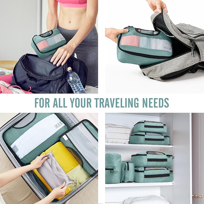 Veken 8 Set Packing Cubes for Travel Essentials, Suitcase Organizer Bags in 4 Sizes, Carry-On Luggage Accessories with Large Laundry & Hanging Toiletry Bag, Must-Have for Airplane, Road Trip & Camping