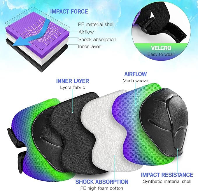 Wemfg Kids Protective Gear Set Knee Pads for Kids 3-14 Years Toddler Knee and Elbow Pads with Wrist Guards 3 in 1 for Skating Cycling Bike Rollerblading Scooter