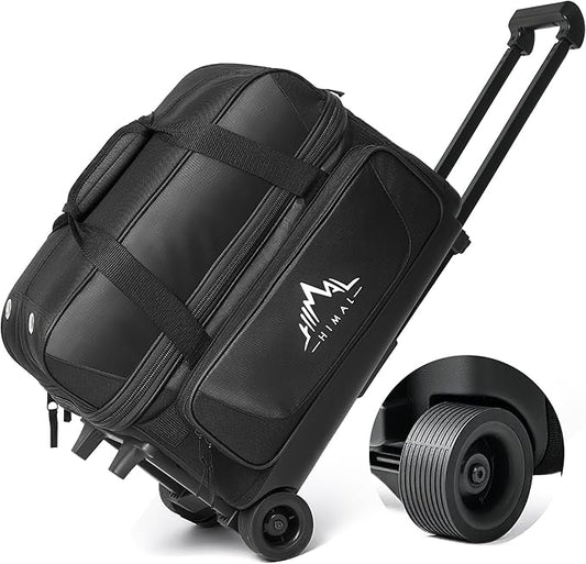 GoHimal Double Roller 2 Ball Bowling Bag with Separate Shoe Compartment for Bowling Shoes (Up To US Mens Size 15) and Oversized Accessory Pocket, Retractable Handle - Extends to 40"