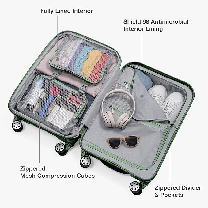 Traveler's Choice Pagosa Hardshell Expandable Luggage with Spinner Wheels, Green, 3-Piece Set (22/26/30)