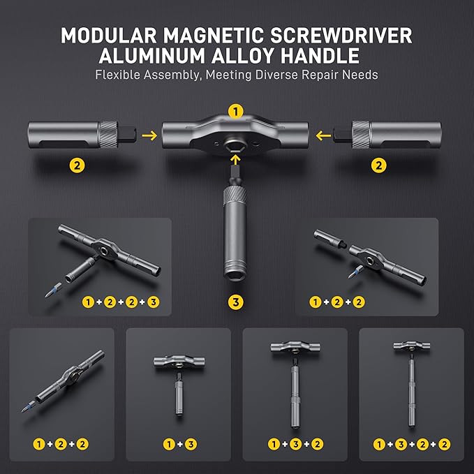 42 in1 Magnetic Screwdriver Set Precision Multi Bit Ratchet T Handle Repair Kit for Electronics, Phone, Laptop, Watch, Eyeglasses – Portable Tool Set for Home & DIY(Light Grey)