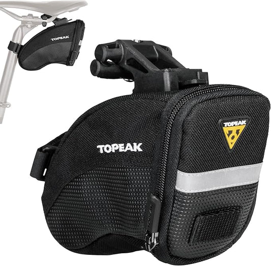 Topeak Aero Wedge Pack with Fixer F25 (Small) – Compact Aerodynamic Bike Saddle Bag with QuickClick Mount, Durable 1000D Nylon, Reflective Strip & Safety Light Clip