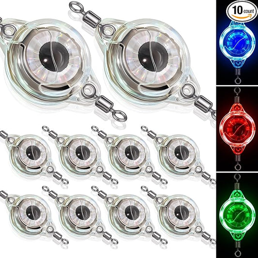 LED釣りルアー10個セット、LED点灯ベイト水中フラッシャー、ディープドロップアイスフィッシングスプーン、魚眼誘引ライトルアー、バス・オヒョウ・海水トローリング用深海点灯ベイトキット