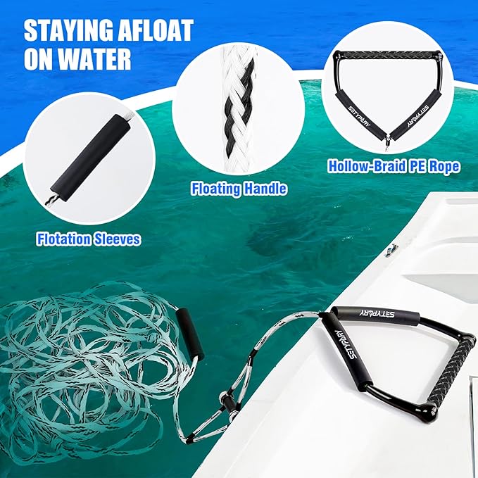 75FT Wakeboard Rope and Handle, Floating Water Ski Rope for Watersports, 4 Sections Ski Ropes for Water Skiing, Kneeboarding, Wakeboarding