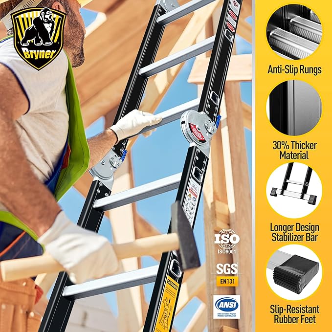 Step Ladder, Bryner 12Ft Multi-Purpose Aluminium Folding Extension Ladders, 7 in 1 Folding Adjustable Telescoping Step Ladder 330lbs