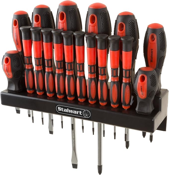 Stalwart - 75-HT4088 18 Piece Screwdriver Set with Wall Mount and Magnetic Tips- Precision Kit Including Flatheads, Phillips, and Torx Screwdrivers By