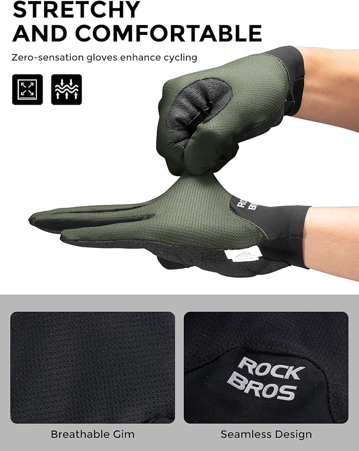 ROCKBROS Cycling Gloves for Men Women XRD Shock Absorbing Bicycle Riding Anti-Slip Breathable Full Finger UV-Sun-Protection Gloves for Road/Mountain & Electric Bike,E-Bike Commuter