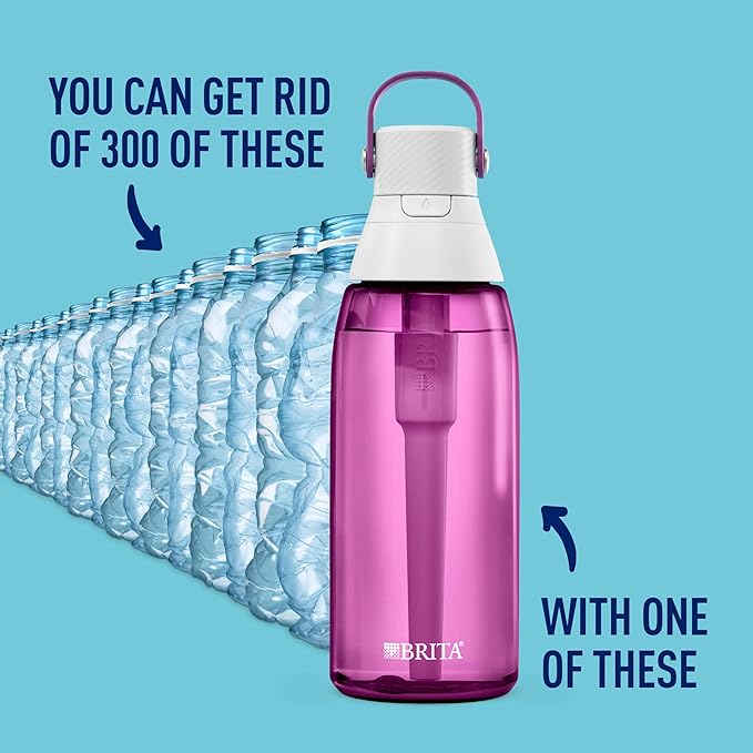 Brita ハードサイド プラスチック プレミアム フィルター付きウォーターボトル、BPAフリー、再利用可能、ペットボトル300本分の代わり、フィルター寿命2ヶ月または40ガロン、フィルター1個付属、オーキッド - 36オンス