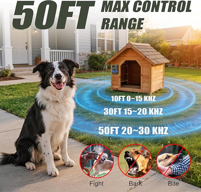 Dog Bark Deterrent Devices 2026 New Updated Anti Barking Device for Dogs Automatic Ultrasonic Bark Box with LED Screen, 50ft Range Wall-Mountable, Rechargeable Dog Silencer for Indoor Outdoor