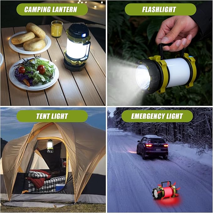 Alpswolf Camping Lantern Rechargeable, 4000mAh Camping Flashlight 6 Modes LED Lantern Portable Rechargeable Lanterns for Power Outage, Emergencies Light for Hiking, Green, 2 Packs