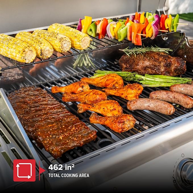 Nexgrill ステンレス製 3バーナー プロパンガスグリル 折りたたみ式サイドシェルフ付き、40,500BTUS、調理面積591.05平方インチ、屋外調理、グリル、バーベキュー、裏庭、テールゲーティングに最適、720-0830MN