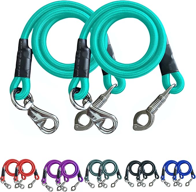 Majestic Ally Pack of 2, Bungee Trailer Tie for Horse Haulage with Panic Snap and Bull Snap - 36 Inch (Turquoise)