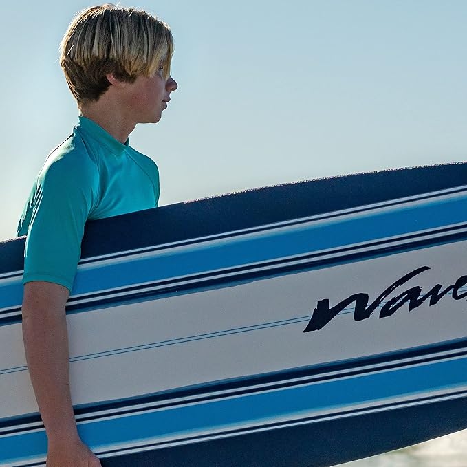 Wavestorm - Classic Soft Top Foam 7ft Surfboard Surfboard for Beginners and All Surfing Levels Complete Set Includes Leash and Multiple Fins Heat Laminated, Blue Pinline (AZ22-WSSF700-PIN)