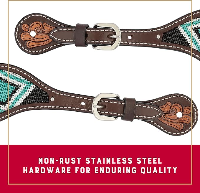 Weaver Leather Turquoise Diamond Beaded Horse Headstall, Leather Headstalls for Horses for Trail Riding, Durable Equine Supplies, Dark Oil