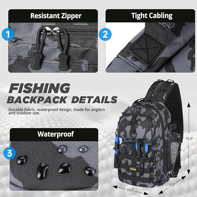 PLUSINNO 釣り用バックパック 釣り竿とリールコンボ タックルボックス 防水タックルバックパック 釣り道具収納用 竿ホルダー付き 男性向け釣りギフト 釣りツールキット付き