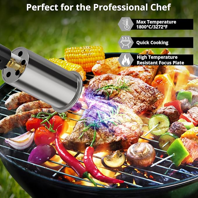 Sondiko Powerful Grill & Cooking Propane Torch L8010, Sous Vide, Campfire Starter, Adjustable Wood Torch Burner for Searing Steak, BBQ, Welding(Red & Black) Propane Tank Not Included