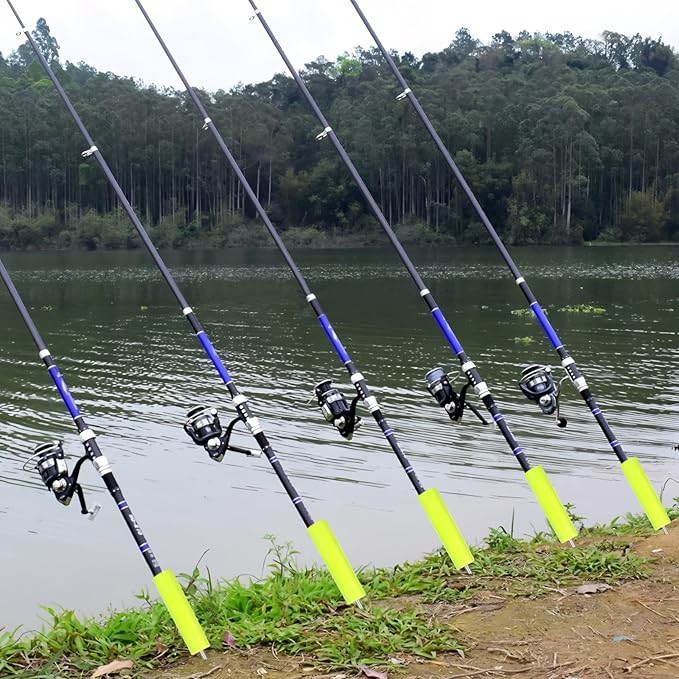 Fishing Rod Holder for Ground: 6pcs Extendable Telescopic Fishing Pole Holders for Bank Ground Sand with 12 Alarm Bells
