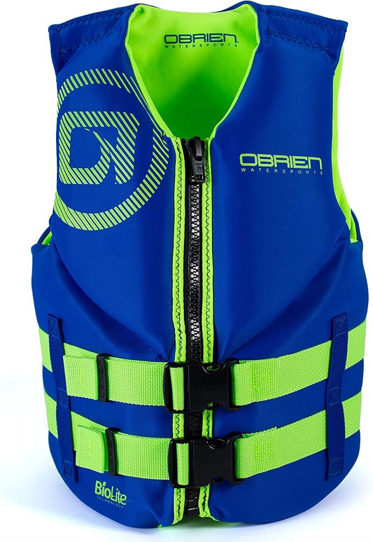 O'Brien Flex V-Back ライフジャケット – 沿岸警備隊承認済み大人用ライフベスト、フレックスフィットデザイン、軽量フォーム、フロントジップクロージャー、ウォータースポーツ、ボート、ジェットスキー用