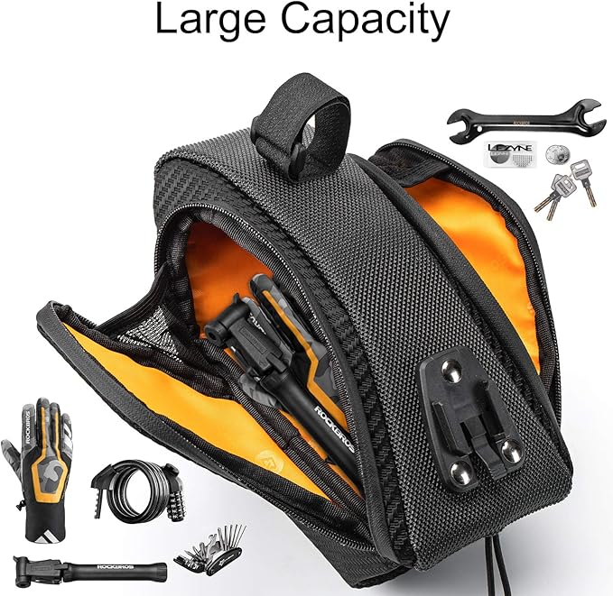 ROCKBROS Bike Saddle Bag Bike Seat Bag with Water Bottle Holder Bicycle Bag Under Seat Waterproof for Road Bike