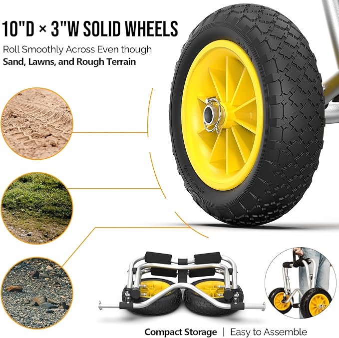 Bonnlo Boat Kayak Canoe Cart Carrier Dolly Trailer Tote Trolley Transport Kayak Accessories Large with 20x2mm Aluminum Pipe Double Kickstands, Inflation Free Solid Tire Wheels, 2 Ratchet Straps