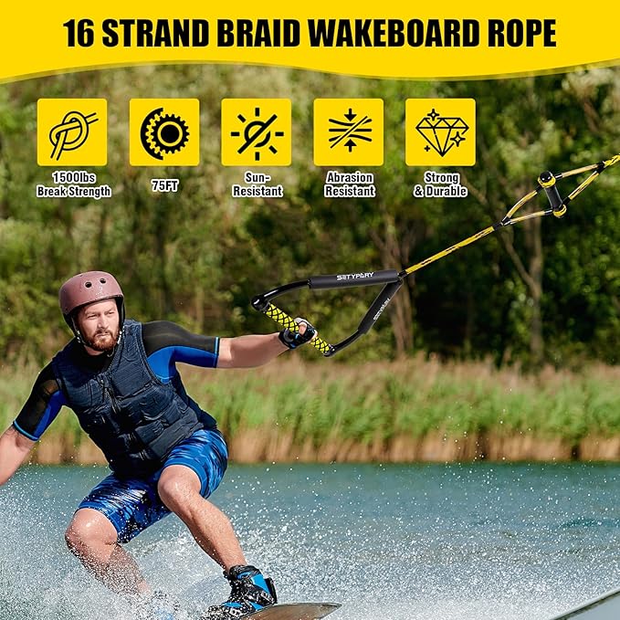 75FT Wakeboard Rope and Handle, Floating Water Ski Rope for Watersports, 4 Sections Ski Ropes for Water Skiing, Kneeboarding, Wakeboarding