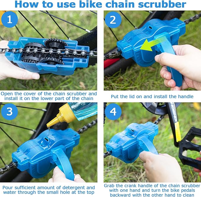 focopot Bike Chain Cleaner Kit Including Chain Oil Lubricant,Bike Chain Degreaser,Chain Scrubber and Bicycle Cleaning Brush Tools for Mountain/MT/Road/BMX Bike