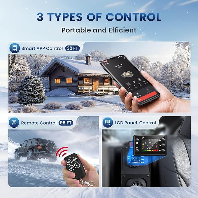 8KW Diesel Heater 12V, HBS1S Parking Diesel Air Heater All-in-one with App Control, 10-Temperature Settings, Auto Start-Stop and Fast Heating, 110V AC & 12V 24V DC, for Campers, RV Truck, Boat, Car