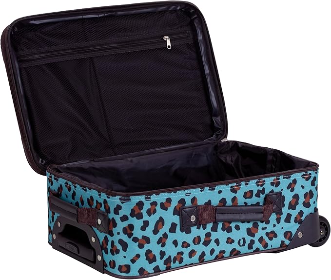 Rockland Fashion ソフトサイド アップライト荷物セット 拡張可能 伸縮ハンドル 車輪付き ブルーレオパード 2ピース (14/19)