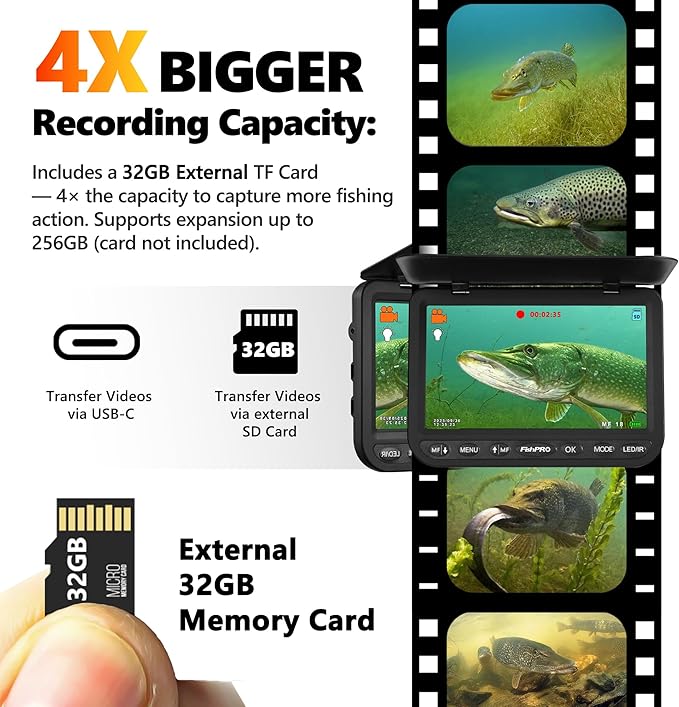 [FishPRO® 𝟐𝟎𝟐𝟔 New] [Adjustable Focus] NO.1 HD 1080P Underwater Fishing Camera 7'' IPS, w/DVR-32GB -10,000mAh, Ice Fishing Camera Underwater, Fish Finder for Boat Ice Lake Fish, USB-C/LED+IR/82FT