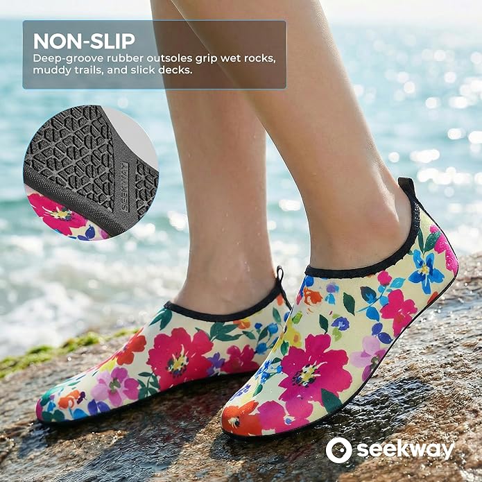 SEEKWAY Water Shoes Women Men Adult Quick-Dry Aqua Socks Barefoot Non Slip for Beach Swim River Pool Lake surf Black SK002(U)