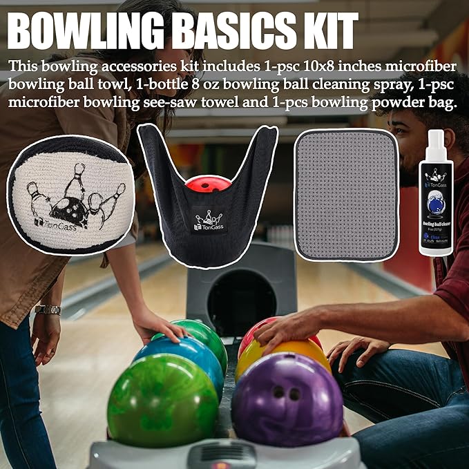 TonGass Bowling Basics Accessories Kit, Microfiber Bowling Ball Seesaw Towel, Bowlings Cleaner Spray Kit, Microfiber Ultra Dry Bowlings Grip Balls