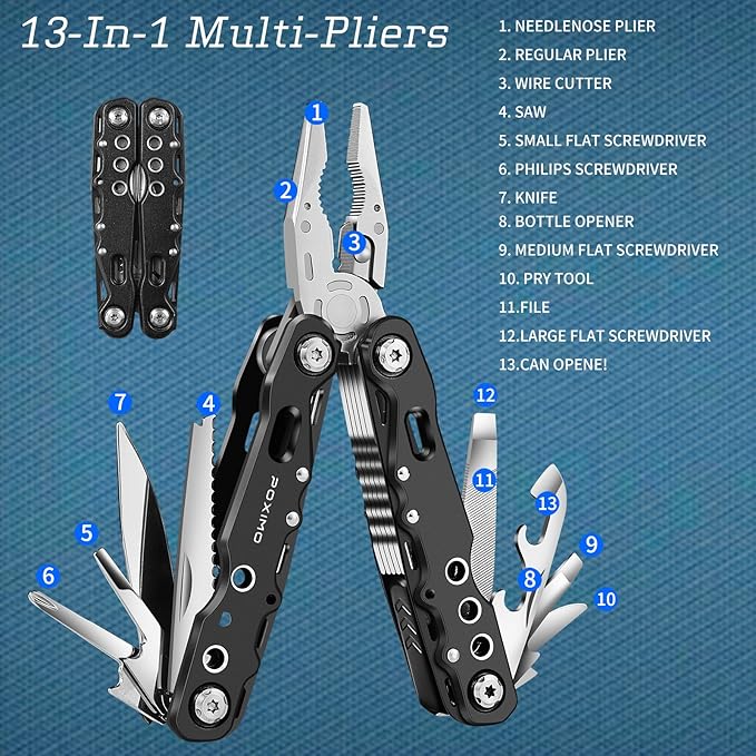 Multitool Gift Set for Men Dad Him, 3-in-1 EDC Survival Kit with 14 in1 Multi-Pliers, Pocket Knife & Tactical Pen | Premium Military-Grade Multi Tools for Camping, Car, Father’s Day, Dad Gifts