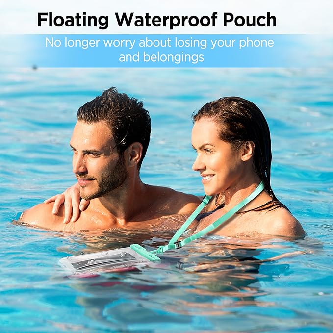 CACOE [Floatable] Floating Universal Waterproof Phone case 2 Pack-Up to 7.0",Waterproof Phone Pouch with Adjustable Neck Lanyard,IPX8 Cell Phone Dry Bags for Beach Pool Swimming（Blue+Pink）