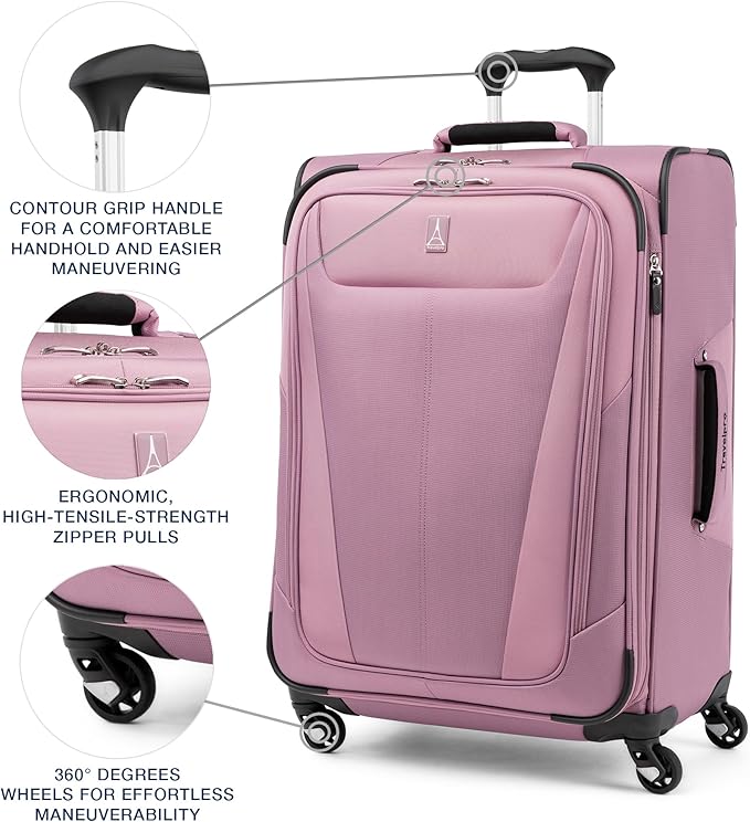 Travelpro Maxlite 5 ソフトサイド 拡張可能 スピナーホイール4輪 軽量スーツケース 男女兼用 オーキッドピンクパープル チェックイン-M 25インチ