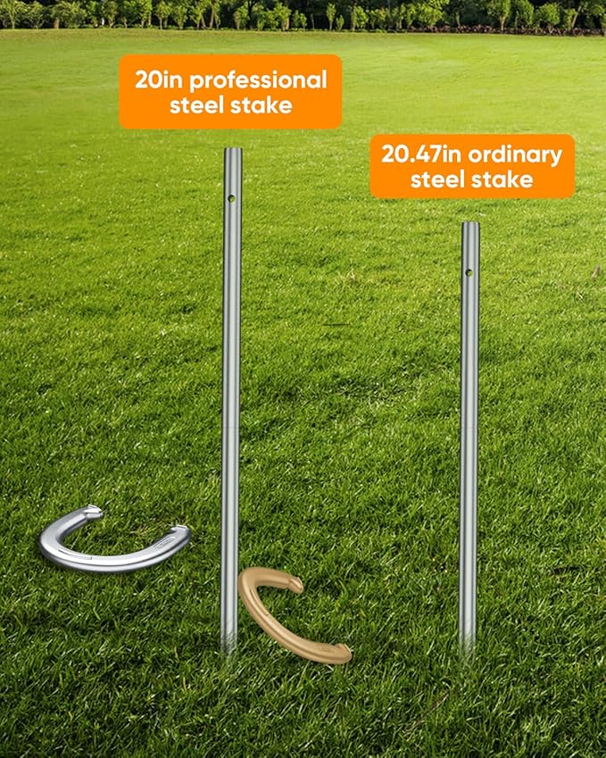 NQV Horseshoe Outdoor Game Set –Horse Shoe Game Kit,Sports Horseshoes Sets, Includes 4 Steel Horseshoes, 2 Metal Stakes & Carry Bag – Perfect for Lawn, Backyard, or Tailgating