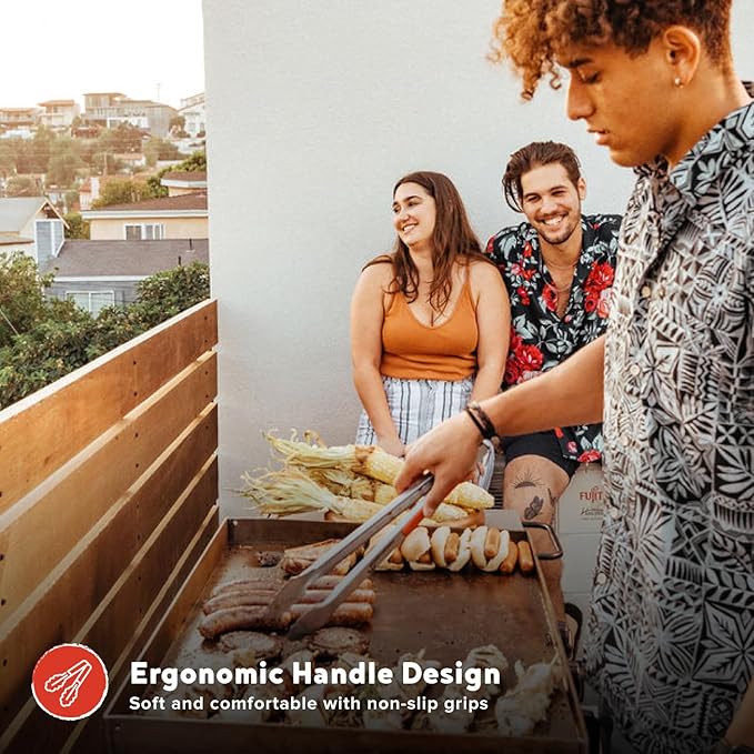 16" Extra-Long Stainless Steel Grill Tongs – Premium Locking BBQ Tongs for Grilling, Cooking, Barbecue, Tailgating – Easy Grip with Hanging Hook, Model 530-0103P