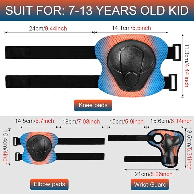 Wemfg Kids Protective Gear Set Knee Pads for Kids 3-14 Years Toddler Knee and Elbow Pads with Wrist Guards 3 in 1 for Skating Cycling Bike Rollerblading Scooter
