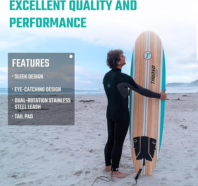 Thurso Surf 7/8フィート ソフトトップフォーム初心者用サーフボード 大人・子供向け サーフィン、ビーチでの遊び、ウォータースポーツに最適なロングボード 軽量で丈夫 あらゆるレベルのサーファーに対応するモダンなデザイン